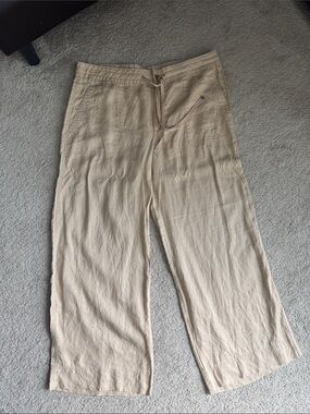 Ralph Lauren Beige Wide-Leg Linen Drawstring Pants